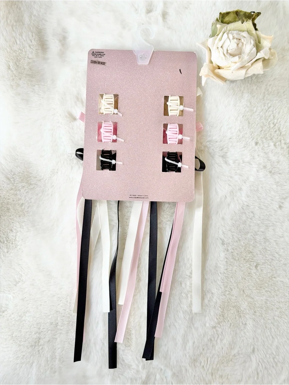 Ribbon Bow Claw Clips in Pink, Black & Cream